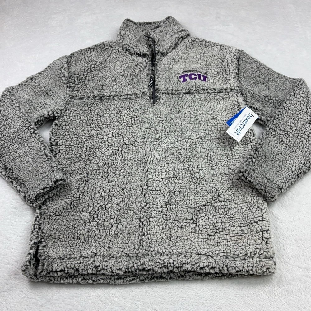 TCU Boxercraft Sherpa Sweatshirt Womens XS Gray Pullover Embroidered Chest Logo - Picture 2 of 14